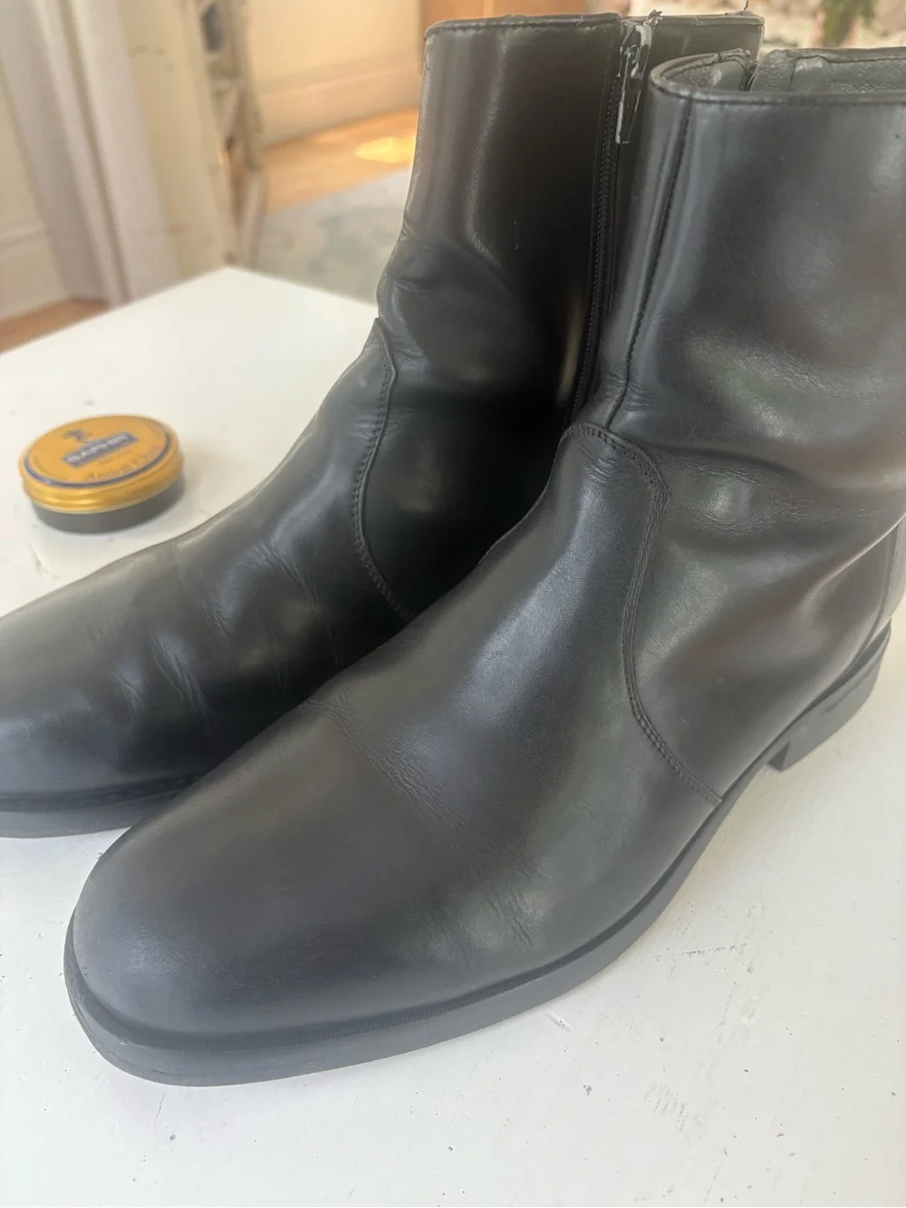 Men's Black Leather Zip Ankle Boots